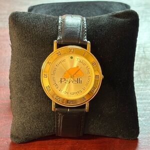 Parelli Gold Tone Watch Leather Band Green Stone Brand New Battery Working Great